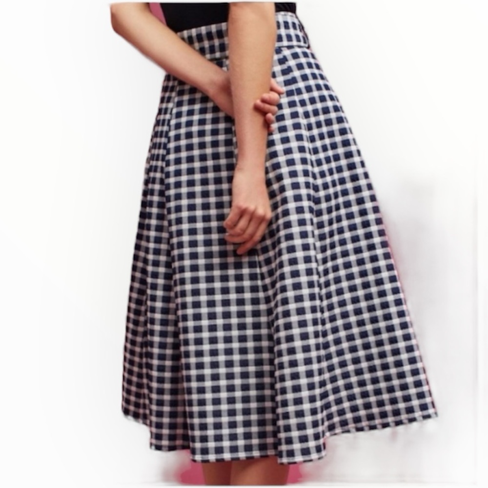 Blue Gingham Midi Skirt with Belt | Seen Worn Kept by Anthropologie |‎ US Size 4